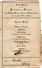 Speisenfolge bei der Primizfeier von Johann Oberhauser am 8. Juli 1928 in Wang