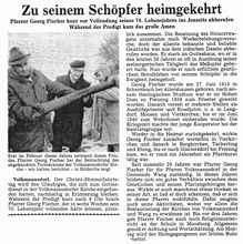 MZ zum Tod von Pfarrer Georg Fischer