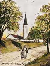 Kirche Wang, Aquarell von Val. Ott 1938