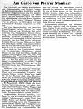 Zeitung Dezember 1960 am Grabe von Pfarrer Manhart