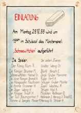 1959, Plakat / Einladung zur Schul-Theater-Auff�hrung des M�rchenspiels Schneewittchen