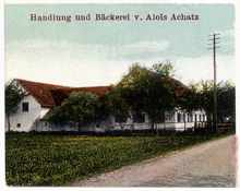 Postkarte 1915, Ausschnitt Handlung u. B�ckerei Achatz