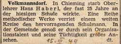 1949, zum Tode von Oberlehrer Hans Haberl