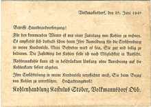 Postwurfsendung 28.06.1948 - von der Kohlenhandlung Kastulus St�ber