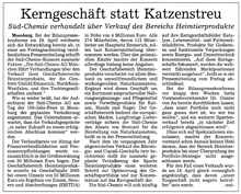 S�d Chemie verhandelt �ber Verkauf des Bereichs Heimtierprodukte, 2006