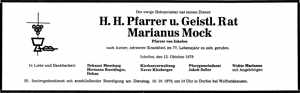 Todesanzeige Geistlicher Rat Marianus Mock, 1979