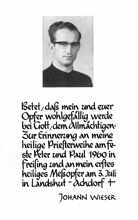 1960 Primiz-Bildchen Johann Wieser *1932