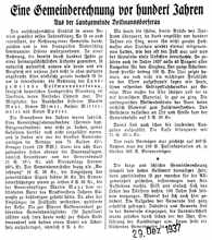 Eine Gemeinderechnung vor hundert Jahren, 29.12.1937, Aus der Landgemeinde Volkmannsdorferau