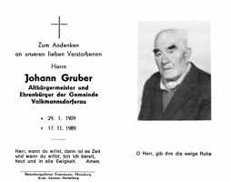 Sterbebildchen Johann Gruber  *29.01.1909 †17.11.1989