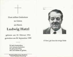 Sterbebildchen Ludwig Hatzl *19.02.1916 †30.09.1995
