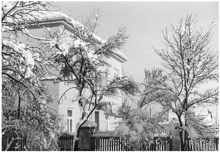 Blick zum Pfarrhof Volkmannsdorf, Winter 1961