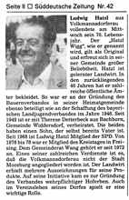 Ludwig Hatzl Wigg vollendete sein 70. Lebensjahr, S�ddeutsche Zeitung Nr. 42 1986