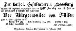 KGV Moosburg, Theater 1894, Der B�rgermeister von F�ssen