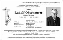 Todesanzeige Rudolf Oberhauser, *10.04.1942 †22.10.2022