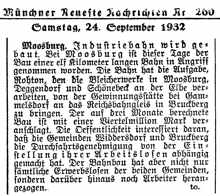 1932 - 11 Km Industriebahn werden gebaut
