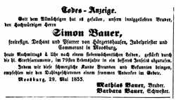 Simon Baur (Bauer) *23.02.1777 Lengdorf †29. Mai 1855 Moosburg