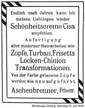 Anzeige Friseur Aschenbrenner, 1919