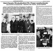 S�d Chemie Werksdirektor Dr. Franz verabschiedet MZ 01.05.1968