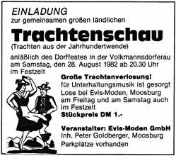 Anzeige Einladung zur Trachtenschau am 28.08.1982