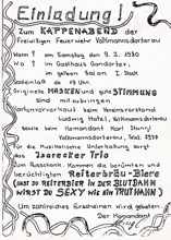 Einladung zum Kappenabend 9. Februar 1980 Gasthaus Gandorfer Volkmannsdorferau
