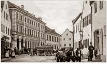 Poststrasse, heute Weingraben, Blick zum Gasthof Neue Post, Ausschnitt aus Postkarte um 1898