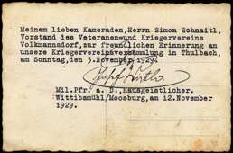 R�ckseite mit Widmung - 12. November 1929