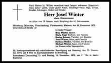 Todesanzeige Sepp Winter *19.03.1901 †11.12.1979